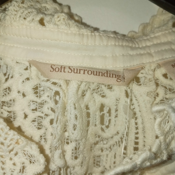 Soft Surroundings Lasalle Lace Floral Long Sleeve Sheer Ruffle Neck Cami Blouse - Picture 10 of 12